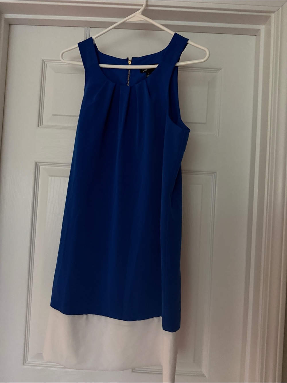 Sleeveless Royal Blue Mini Dress with White Hem